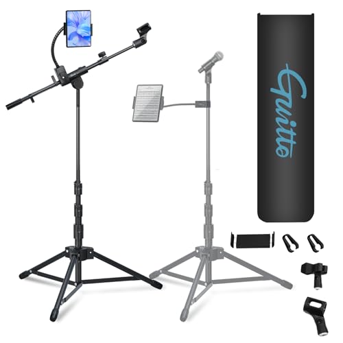 GUITTO GMS-04 Microphone Floor Stand with Tablet & Phone Holder – Adjustable Boom Mic Stand